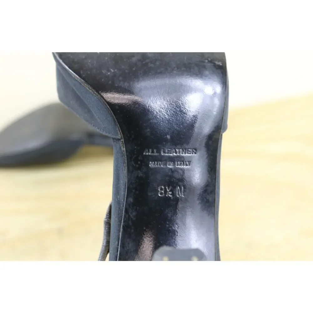 Vintage Yves Saint Laurent Shoes 8.5N YSL Black Matte Slingback Heels Slip On - Picture 7 of 9